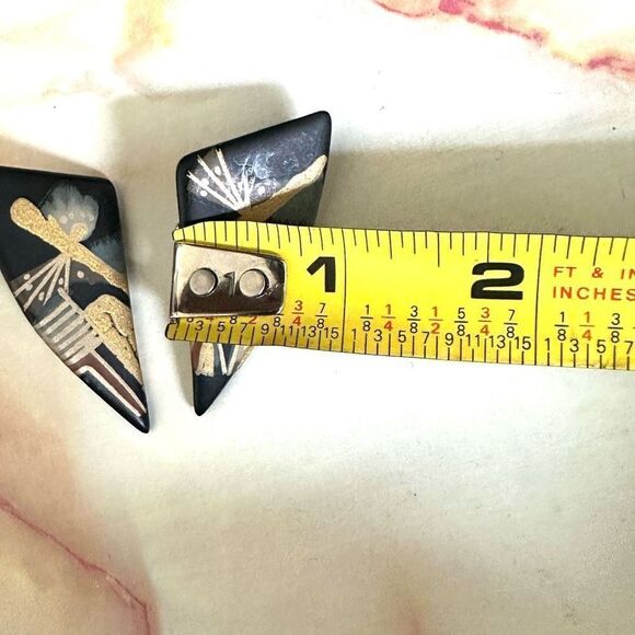 Black and gold hand painted earrings - Picture 6 of 9